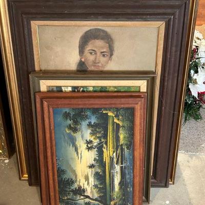 Great selection of vintage framed original artwork 