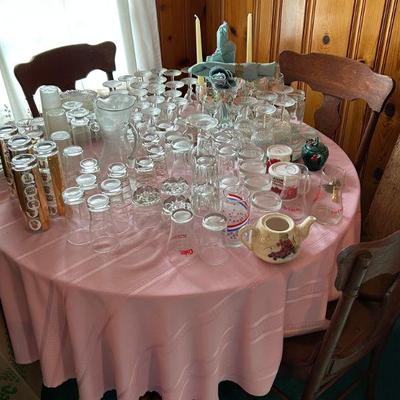 Round Kitchen Table w/ Vintage Glass Collection 