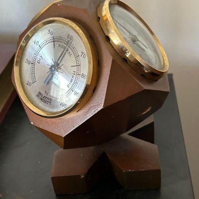 Vintage Rotating Cube Barometer Thermometer Hygrometer, Jason Desk Weather Station, Revolving MCM Japan Wood Brass Table Spinning Station 