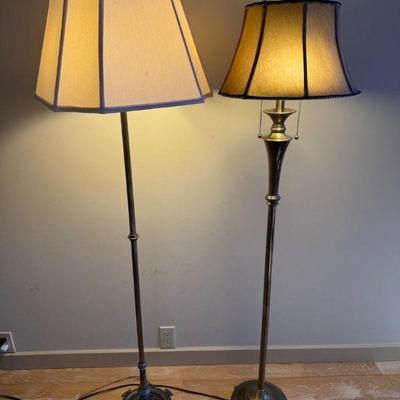 Pair of Vintage Floor Lamps – Metal Bases w/ Pleated & Fabric Shades	
