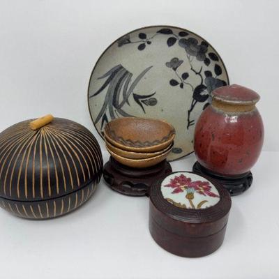 Vintage Signed & Dated 1969 Globular Jar, Bowls, Trinket Box, & More	