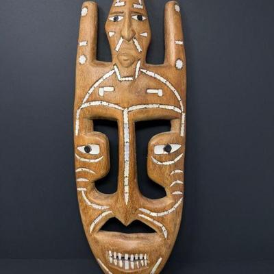 Hand-Carved Tribal Wooden Mask – Natural Brown Finish	