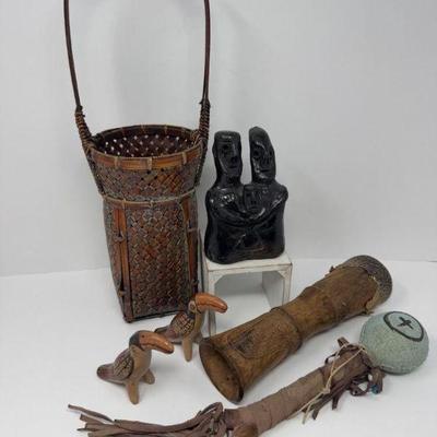 Japanese Ikebana Basket, Rain Stick, Vintage Toucan Figurines & More	