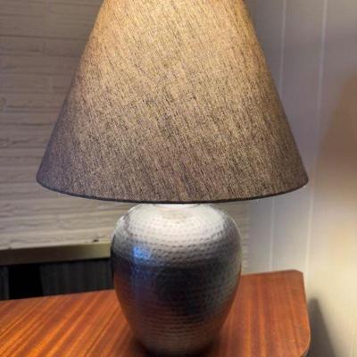 Hammered Metal Table Lamp w/ Fabric Shade – Modern Industrial Style	