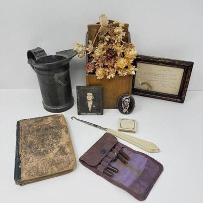 Antique Trinkets & Ephemera Lot – Vintage Photos, Book, & Others	