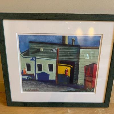 I. Johansson Framed Landscape Print – Bold Colors, Urban Scene	