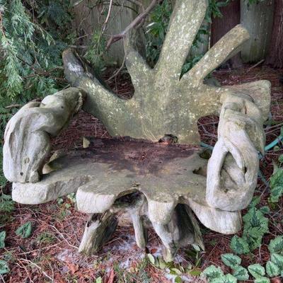 Large Yard Art Chair- Rustic Tree Stump Design, Mossy Patina	