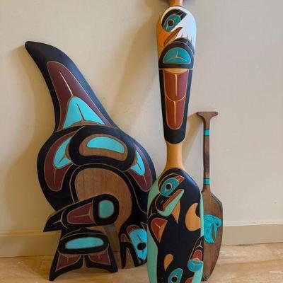 Set of 3 Northwest Coast Indigenous-Style Wood Art Pieces	