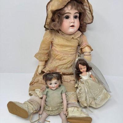 Antique German Dolls Trio in Vintage Attire	