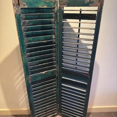 Rustic Vintage Green Wooden Shutters – Room Divider or Decor	