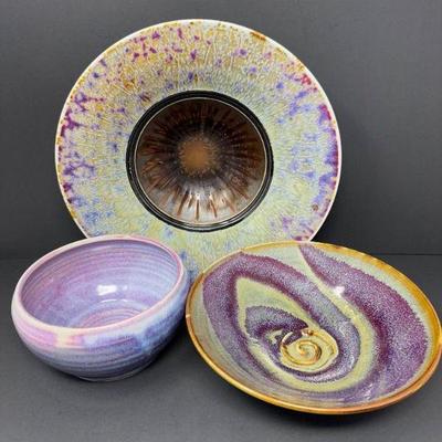 Bruning Pottery Multi-Color Bowl + Signed Marc Matsui Ceramic Pieces	