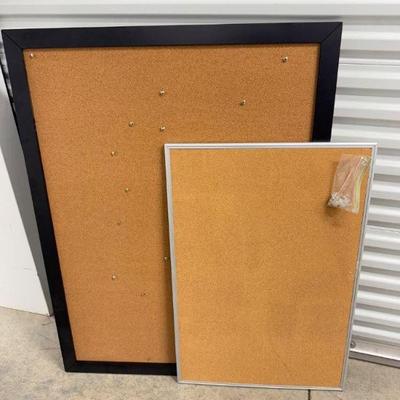 Set of 2 Framed Cork Bulletin Boards – Black & Silver + Push Pins	