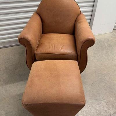 Ethan Allen Leather Club Chair & Ottoman – Classic Lounge Seating	