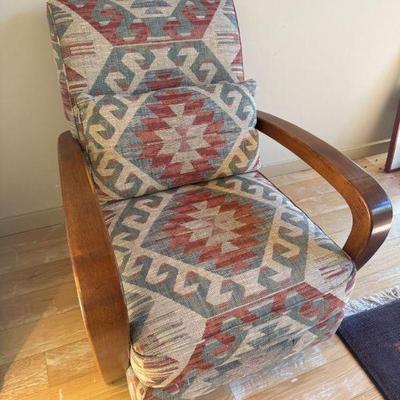 Henredon Wood Armchair – Southwestern Upholstery, Classic Design	