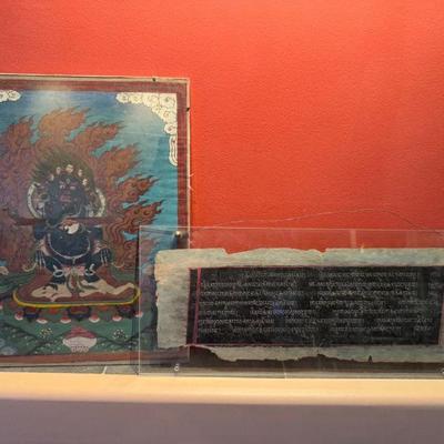 Antique Tibetan Thangka & Buddhist Manuscript Wall Hanging	
