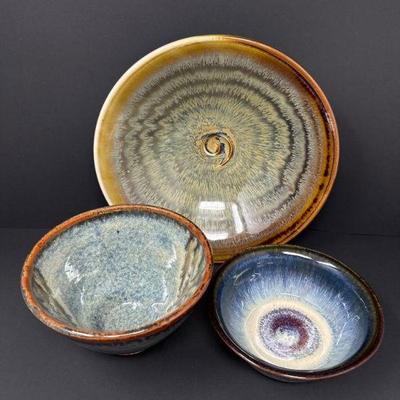 Glazed Pottery Trio – W. Campbell & Michael Cohen Bowls & Wall Art	