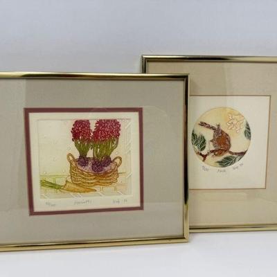 Pair of Signed Wise Prints - Finch & Hyacinths, Numbered & Framed	