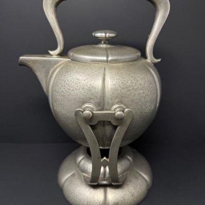 Rare Porter Blanchard Hand-Hammered Pewter Teapot & Stand	