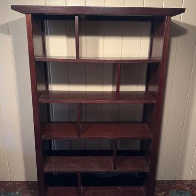 Asymmetrical Asian-Style Wooden Bookshelf – Dark Finish	