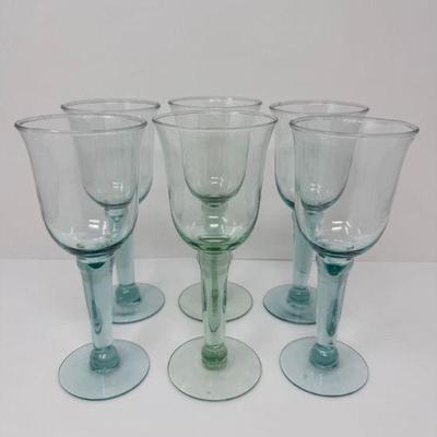Set of 6 Vintage Style Wine Glasses – Light Green & Blue Tint Goblets	