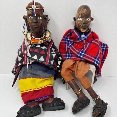 Hand-Carved African Tribal Dolls – Maasai Couple in Traditional Attire	