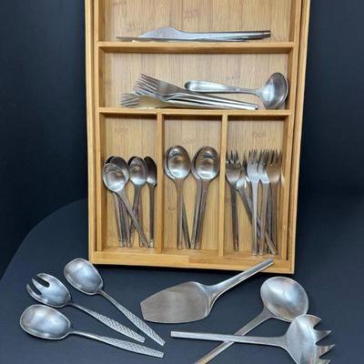 MCM Georg Jensen & Dansk Flatware & Serving Set (Denmark) w/ Organizer	