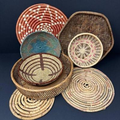 8-Piece Handwoven Basket & Trivet Set - One Trivet Made in Indonesia	