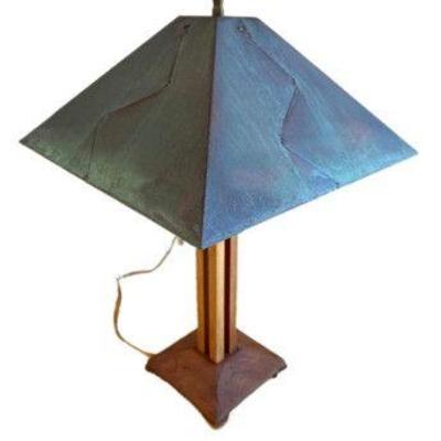 Arts & Crafts Shaker-Style Pyramid Table Lamp – Green Copper Shade	