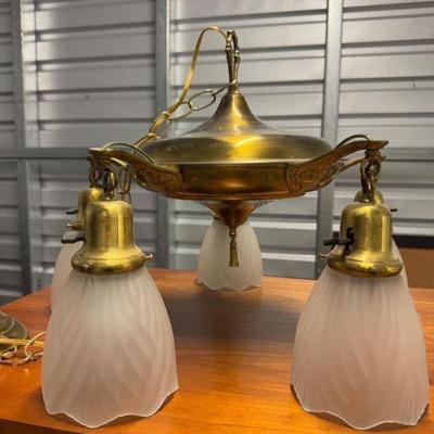 Antique Hanging 5-Light Fixture w/ Frosted Swirl Glass Shades	
