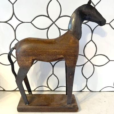 Wood & Metal Horse Sculpture 12.25”
