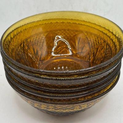 (5) 5.75” Vintage Luminarc Amber Glass Bowls
