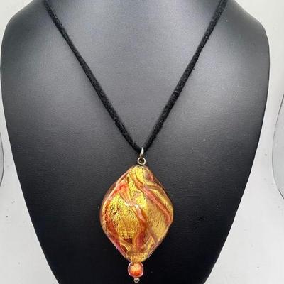 Colorful Glass Pendant with Gold Vermeil Clasp
