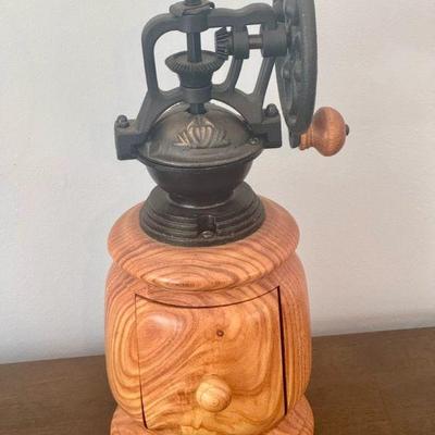 Gorgeous Signed Handmade Honey Locust Coffee Grinder
