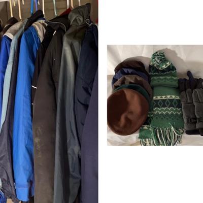 Men’s Coats , Hats & Gloves
Men's jackets large to XL 
Five Newsboy caps