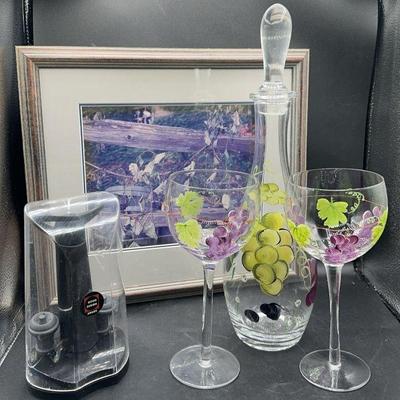 Handpainted Wine Carafe, Glasses, And More: 
Grape art (jd 93) 