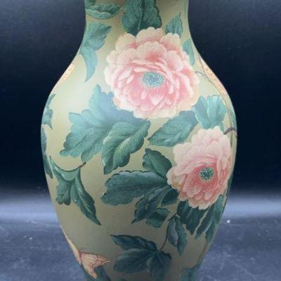 Asian Style Floral Pattern Urn Vase