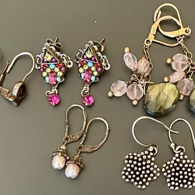 Vintage Boho Earrings (2) Sterling Silver - Labradorite - Tigers Eye 