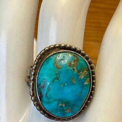 Navajo M H Sterling And Turquoise Ring Size 9 - 12.33 Grams Total