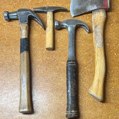 Assorted Hammers And Wood Handle Hatchet