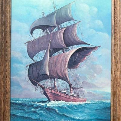 Large 28.25" X 40.5" Andreas Orpinas Spanish Caravalle Print In Wood Frame