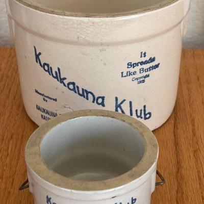 (2) Small Kaukauna Club Porcelain Butter Crocks Dairy Cow Wisconsin
