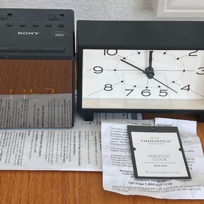 Sony Model ICF-C1T Digital Alarm Clock And A Threshold Battery Powered Clock