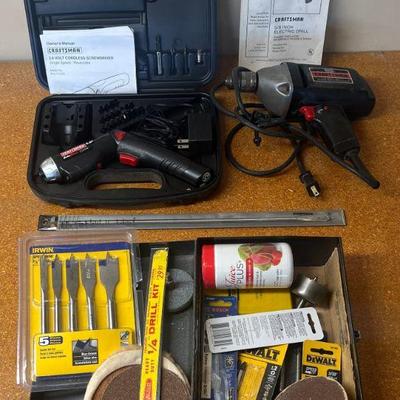 Craftsman 3.6 V Cordless Screwdriver, 3/8 Corded Drill, And Assorted Bits