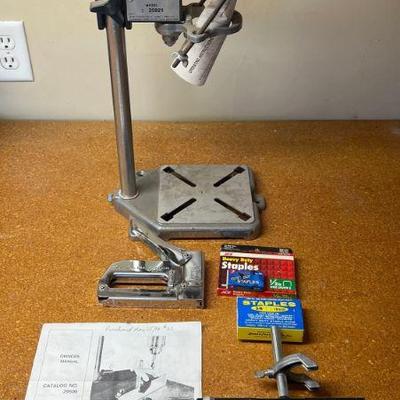 Sears Craftsman Model 25921 Drill Press Stand, Mortising Kit, And A Swing Line Staple Gun With Staples