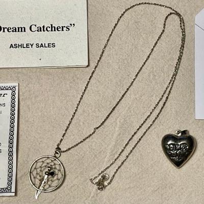 Ashley Sales Sterling Dream Catcher - Sterling Heart Pendant - Dried Flower Pendant