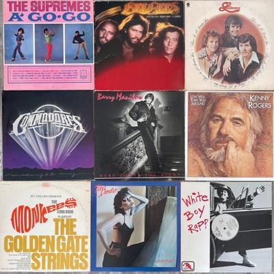 (9) Vintage Vinyl Albums - Pat Benatar, The Monkees, Beegees, Barry Mannalow, White Boy Rapp