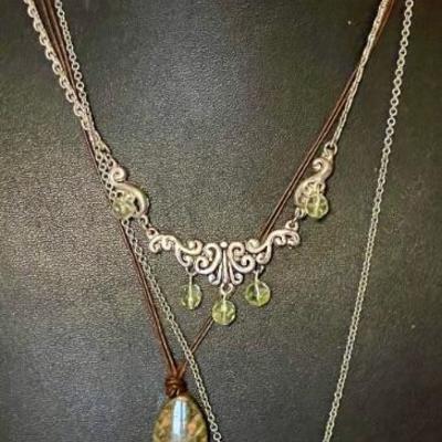 Cookie Lee Necklace - Unikite Necklace & Earrings - Faux Turquoise Silver Tone Necklace