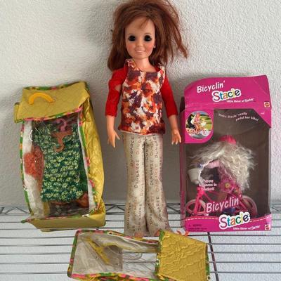 1988 Ideal 18" Doll With Extra Clothing And A Mattel 1996 Bicyclin' Stacie Barbie Doll In Box