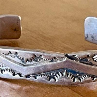 Vintage Sterling Silver Stamped Cuff Bracelet - Total Weight 38.03 Grams 