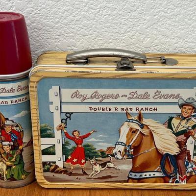 Vintage American Thermos Bottle Co. Roy Rogers And Dale Evans Tin Lunch Box And Original Thermos